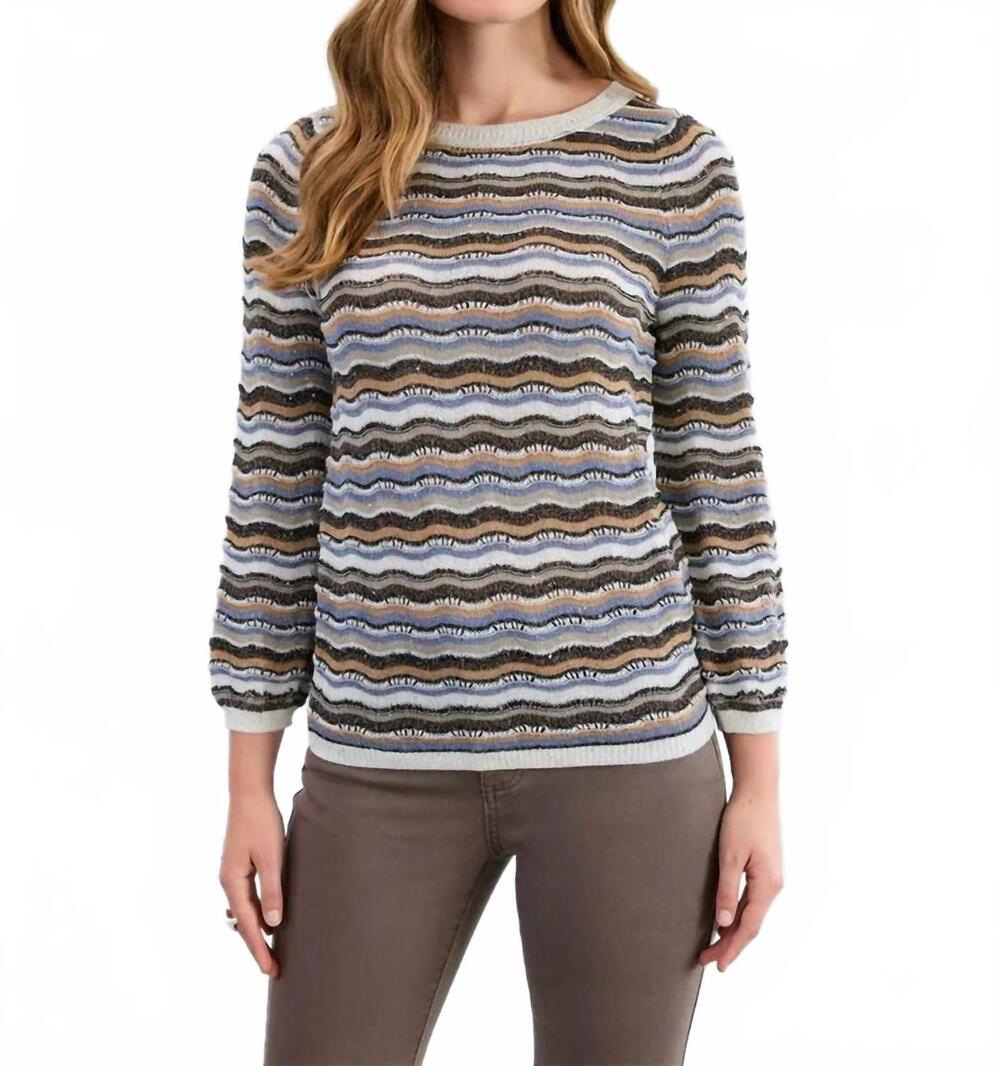 NEW FDJ tayla three quarter sleeve wave stitch sweater in soho stripe